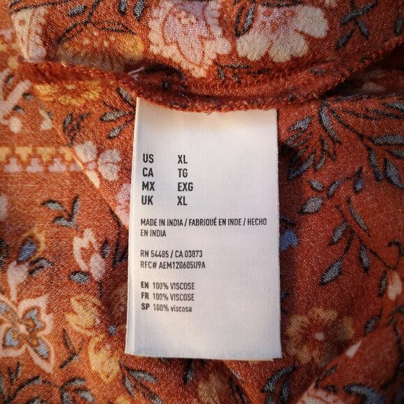 American Eagle Ladies Size XL Bo Ho Loose Fit Orange w/ Multi Colors Blouse - Picture 4 of 9